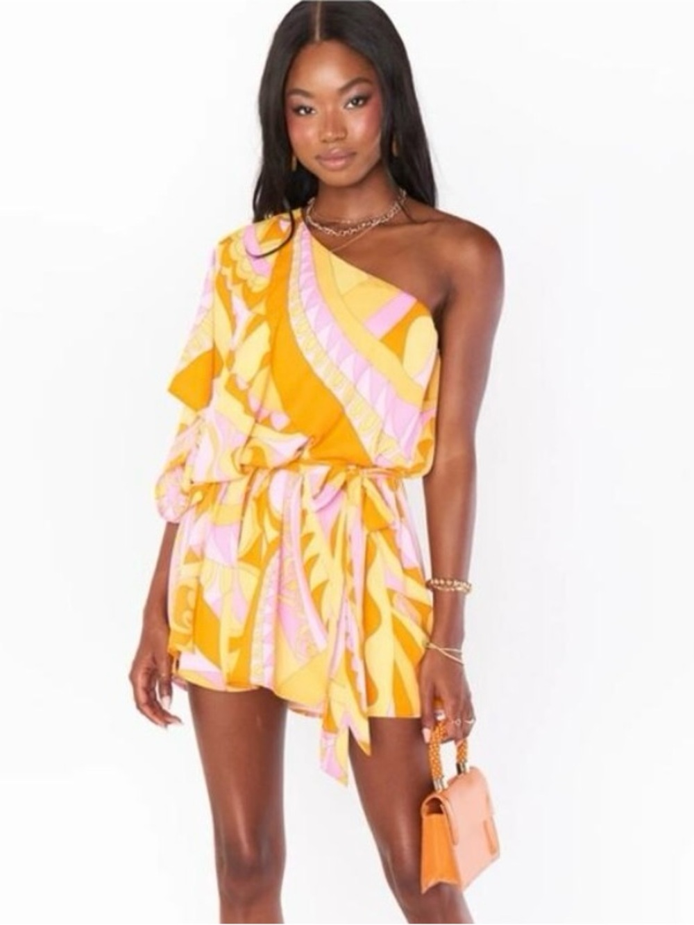 Show Me Your Mumu One Shoulder Mini Dress Retro Psychedelic Swirl Size Small